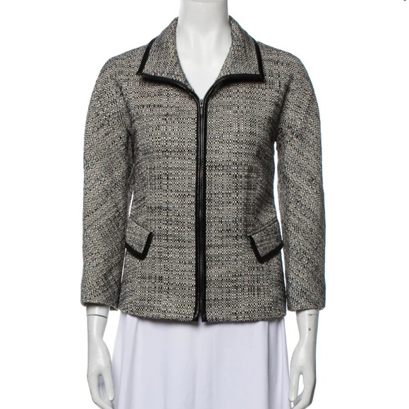 Lafayette 148 New York Tweed Zip Wool Blend Blazer Jacket - Picture 1 of 12